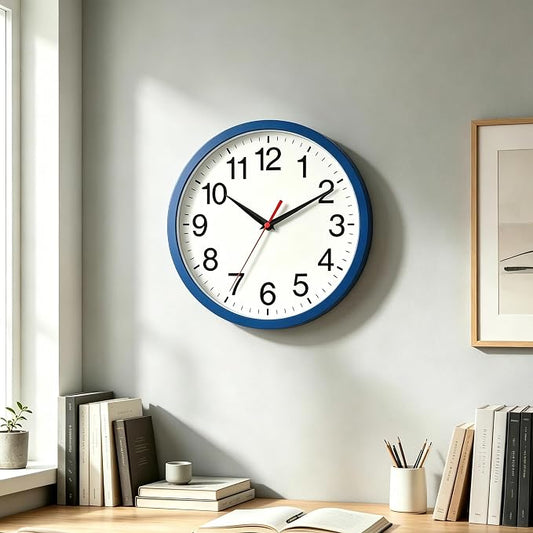 Rohioue Wall Clock Modern 8 Inch Battery Operated Silent Non Ticking Small Analog Clock Decorative for Bedroom Kitchen Bathroom Office Home (Blue)