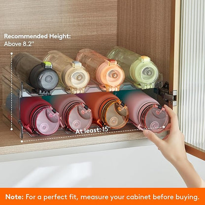 Lifewit Stackable Water Bottle Organizer for Cabinet, Plastic Bottle Holder Fits Bottles/Tumblers up to 3.8" Diameter for Pantry/Countertop, 2 Tier Holds 8 Bottles 38 x 20 x 15 cm/15 x 8 x 5.7"