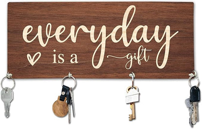Everyday is A Gift Wooden Key Holder for Wall - 5"x10" Key Organizer Hanger with 4 Hooks for Home Front Door Hallway Entryway Kitchen - Home Office Decor & Housewarming Gifts Supplies - A04