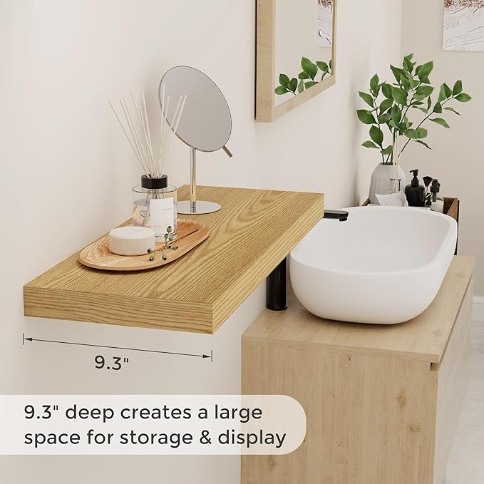 Fun Memories Floating Shelves 24 Inch Long, 9.3 Inch Deep Floating Shelf for Lving Room, Bedoom, Kitchen, Deep Wall Shelves for Bathroom, 2 Pack Storage Display Shelf for Books, Decors, Oak