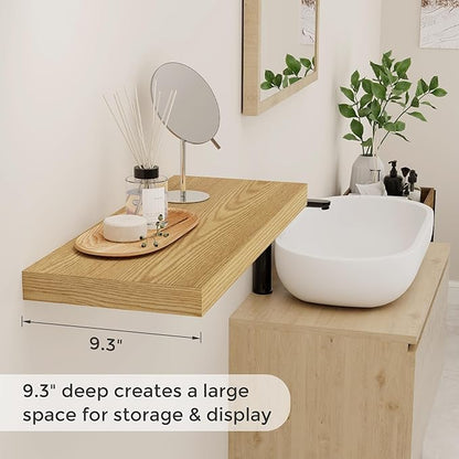 Fun Memories Floating Shelves 24 Inch Long, 9.3 Inch Deep Floating Shelf for Lving Room, Bedoom, Kitchen, Deep Wall Shelves for Bathroom, 2 Pack Storage Display Shelf for Books, Decors, Oak