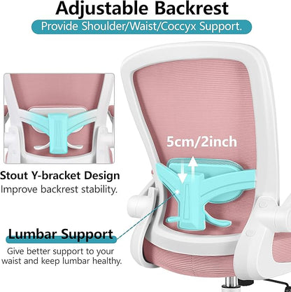 FelixKing Office Chair, Ergonomic Desk Chair Breathable Mesh Chairs Adjustable High Back Lumbar Support Flip-up Armrests, Executive Rolling Swivel Comfy Computer Chairs Home Office Rose Quartz