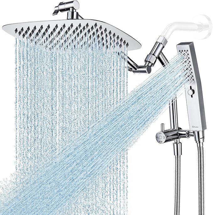 G-Promise All Metal 10 Inch Rain Shower Head with Massage Mode Handheld Spray Combo, 3-Way Diverter with Pause Setting, Full Body Coverage, Modern Bathroom Upgrade (Chrome)