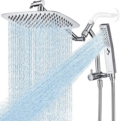 G-Promise All Metal 10 Inch Rain Shower Head with Massage Mode Handheld Spray Combo, 3-Way Diverter with Pause Setting, Full Body Coverage, Modern Bathroom Upgrade (Chrome)
