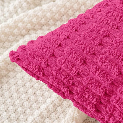 MIULEE Pack of 2 Corduroy Decorative Throw Pillow Covers 18x18 Inch Soft Boho Striped Pillow Covers Modern Farmhouse Home Decor for Sofa Living Room Couch Bed Hot Pink