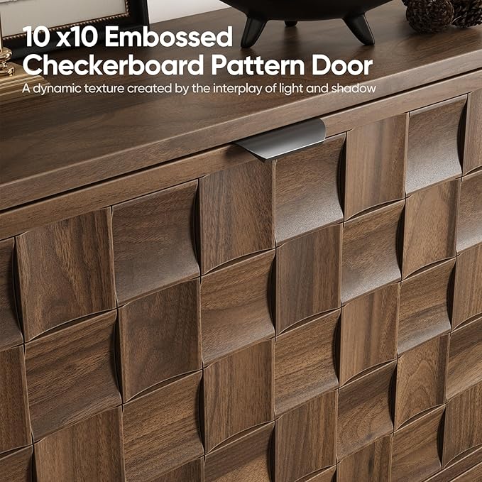 29.5“W Shoe Cabinet with 2 Embossed Checkerboard Pattern Flip Drawers, Freestanding Shoe Storage Cabinet with Solid Wooden Legs, Hidden Shoe Organizer for Entryway, Hallway, Walnut