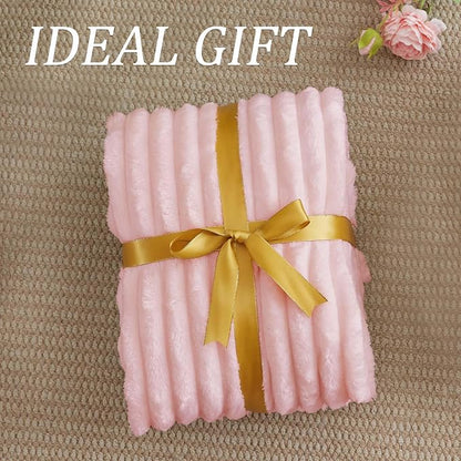 BEDELITE Twin Blanket for Couch & Bed, 300GSM Soft & Warm Fleece Blanket, Decorative and Giftable Striped Pink Blankets for Women, Men, 60"x80"