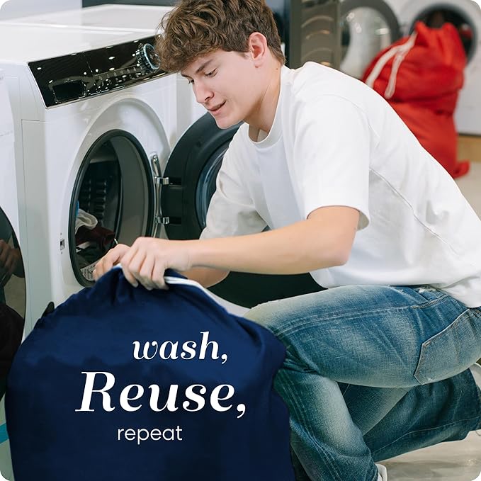 Nylon XL Laundry Bag - Locking Drawstring Closure and Machine Washable. These Bags will Fit a Laundry Basket or Hamper and Strong Enough to Carry up to Three Loads of Clothes (Navy Blue, 30" x 40")