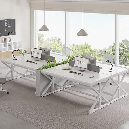 IBF Modern White Computer Desk, Industrial Long Home Office Desk for Student, Large Metal Wood Writing Study Work Desks, Farmhouse Executive Gaming Computer Table for Bedroom Living Room, White, 60 In