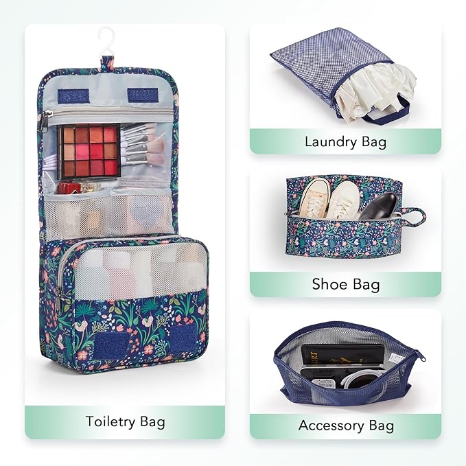 8 Set Compression Packing Cubes for Travel Essentials,Compressible Expandable Packing Cubes for Suitcase,OlarHike Luggage Garment Bags for Travel,Handy Helper for Organizing Clothes(Dark Blue Floral)