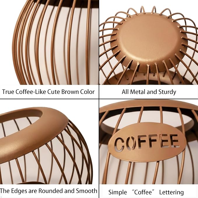 Brown Coffee Pod Holder Basket Compatible with Nespresso Vertuo & K-Cup, Metal Wire Coffee Capsule Organizer for Countertop Storage, Holds Up to 30 Vertuo Pods or 18 K Cups