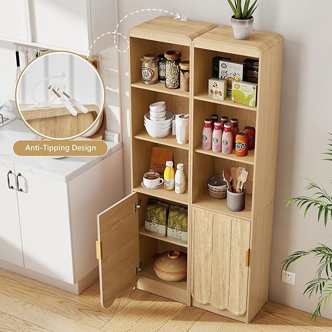 ORRD Narrow Tall Bathroom Storage Cabinet, Freestanding Storage Cabinet with Open Storage Compartments and Adjustable Shelf for Small Space, Bathroom, Living Room, Kitchen, (Natural)