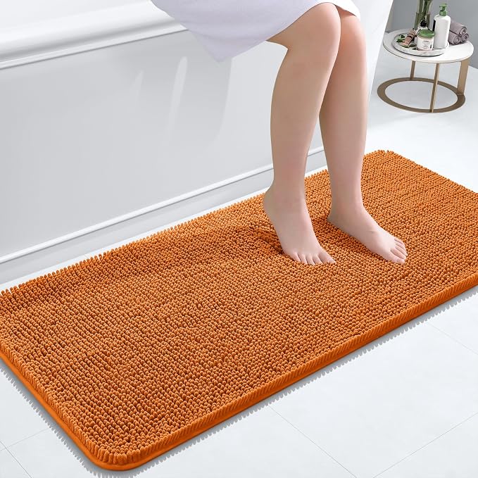 OLANLY Bathroom Runner Rugs 47x20, Extra Soft Absorbent Chenille Bath Rugs, Rubber Backing Quick Dry, Machine Washable Long Bath Mats for Bathroom Floor, Tub and Shower, Home Decor Accessories, Clay