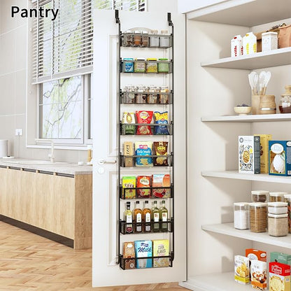 Over the Door Pantry Organizer, 8-Tier Pantry Door Organization and Storage, Over the Door Spice Rack, Home & Kitchen Storage Shelves for Cabinet, Black