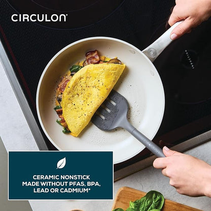 Circulon Halo with LaserDefense Ceramic Nonstick Cookware Set, 11-Piece Pots and Pans Set, Pearl White