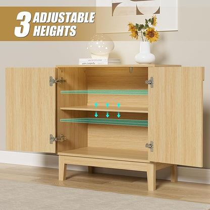 Scurrty Modern Buffet Cabinet with Storage,Wood Color Buffet with Adjustable Shelf and 2 Doors, Natural Wood Grain Accent Cabinet for Living Room & Kitchen