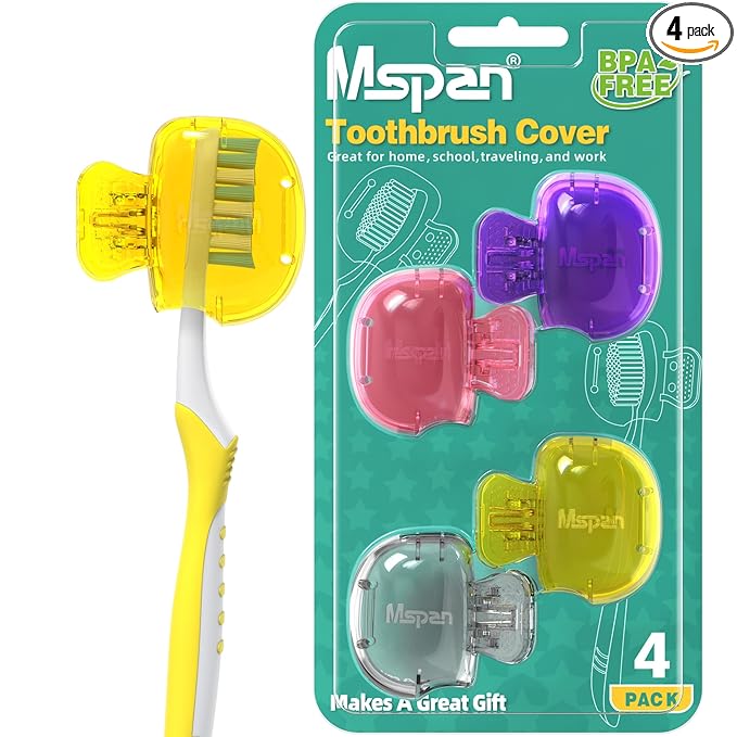 Mspan Toothbrush Head Cover Cap: Tooth Brush Protector Clip Compatible with Oral-B Philips Colgate AquaSonic - Plastic Pod Travel Case - 4 Packs