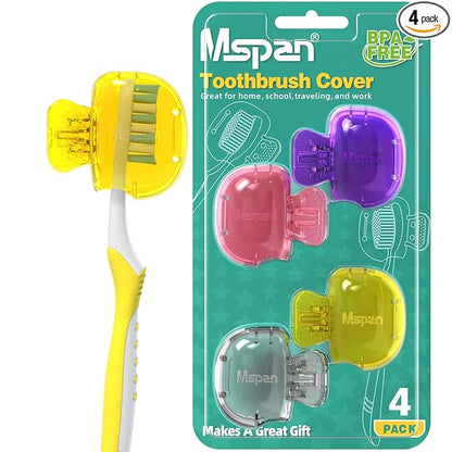 Mspan Toothbrush Head Cover Cap: Tooth Brush Protector Clip Compatible with Oral-B Philips Colgate AquaSonic - Plastic Pod Travel Case - 4 Packs
