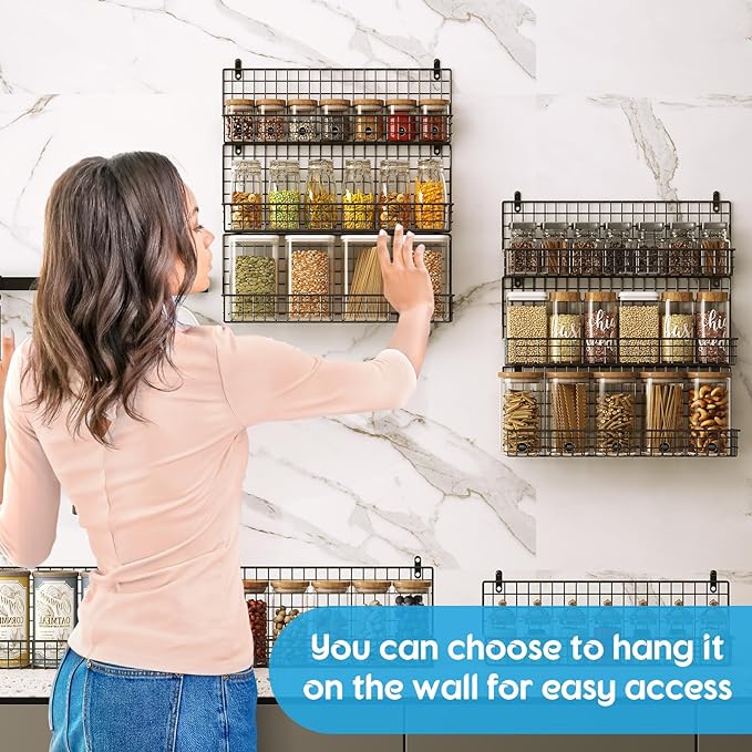 JKsmart 9-Tier Spice Rack Organizer with Door Hook, Wall Mount, and Extra Large Capacity for Pantry Door – Stylish Black Design for Effortless Organization, Ultimate Kitchen Storage Solution