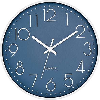 Foxtop 14 Inch Wall Clock Large Silent Non-Ticking Battery Operated Round Quartz Modern Wall Clock Decorative for Office Living Room Bedroom Kitchen Home (Cerulean)