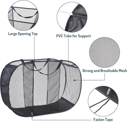 Seiritex Mesh Popup Laundry Hamper 3 Compartment Sortable Horizontal Collapsible Laundry Basket for Clothes Laundry Room Bedroom Toys Travel (Black)