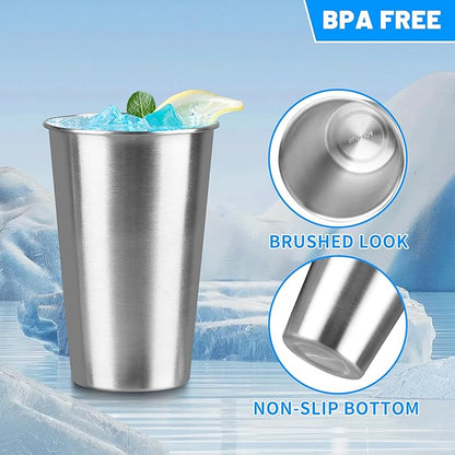 16Pack 16 oz Stainless Steel Pint Cups,Stainless Steel Cup,Pint Cup Tumbler，water Tumbler,Stackable,Reusable,BPA Free, (16)