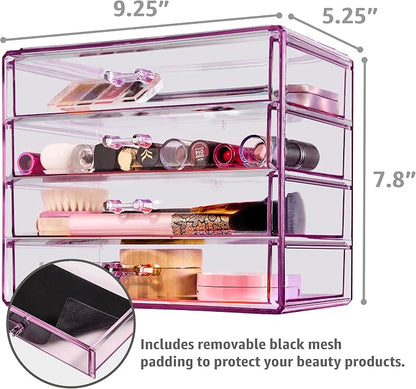 Sorbus Makeup Organizer - 4 Drawer Acrylic Make Up Organizers and Storage for Cosmetics, Jewelry, Beauty Supplies, Clear Makeup Organizer for Vanity, Girl's Room, College Dorm, Counter, Bathroom Sink
