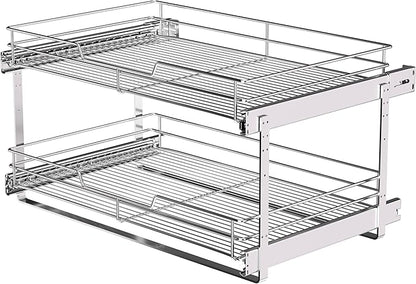 JOWBOOW (26" W x 22" D 2-Tier Cabinet Roll Out Shelves | Extra Wide Slide Out Drawers for Kitchen Cabinets, Heavy Duty Pull Out Cabinet Organizer 22 Inch Deep