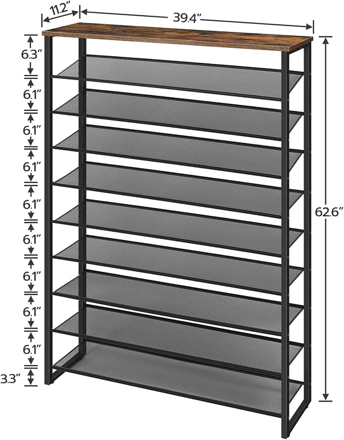 HOOBRO 10-Tier Shoe Rack for Entryway, 39.4" L Shoe Storage Organizer, Large Capacity Shoe Shelf for Closet, Front Door Entrance, Hallway, Holds 45-50 Pairs of Shoes, Rustic Brown BF171XJ01