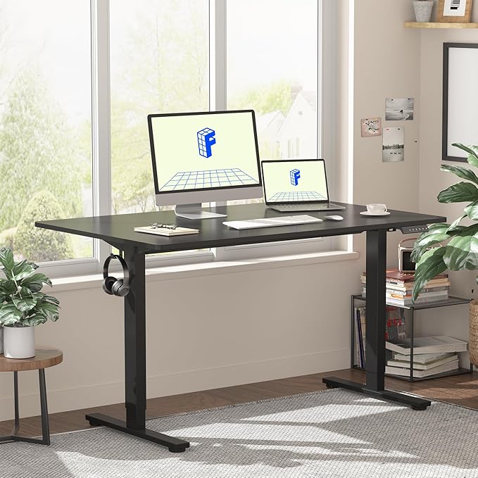 FLEXISPOT EN1 One-Piece Standing Desk with 1-Inch Thick Desktop, 48"x30" Electric Height Adjustable Desk for Home Office & Multi-Device Workstations, Black