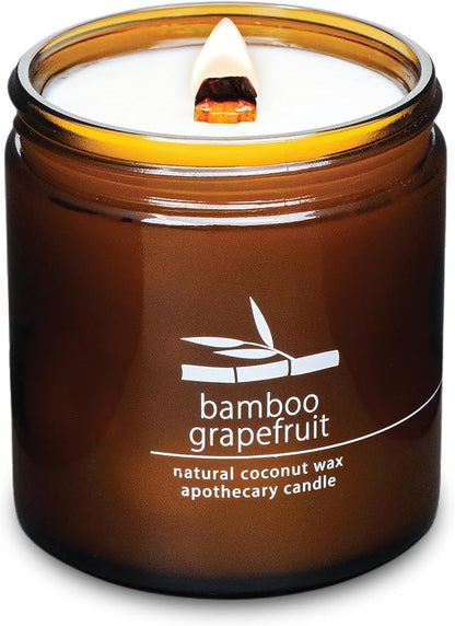 Hemlock Park Crackling Wood Wick Candle Handcrafted with Natural Coconut Wax (Large 16 oz, Bamboo Grapefruit)