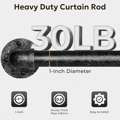 Zeerobee Curtain Rods for Windows 48 to 84, 1 Inch Industrial Wrap Around Vintage Black Curtain Rod, Indoor/Outdoor Room Divider Adjustable Drapery Pole, 48"-86"