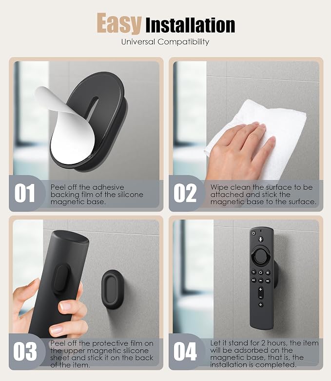 8 Pack Magnetic Remote Control Holder Wall Mount, Upgraded Silicone Remote Control Organizer Strong Adhesive TV Remote Charger Holder Caddy Back of TV (Black)