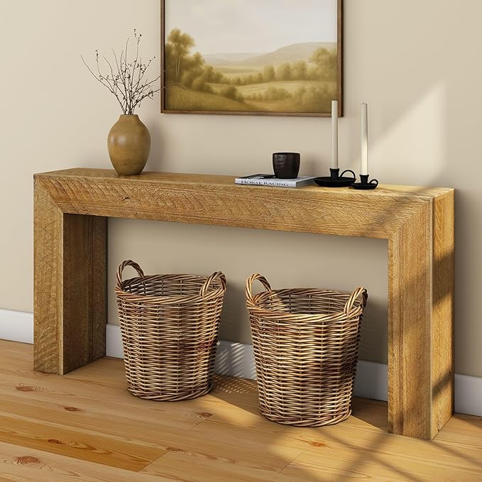 Plank+Beam 66 Inch Camden Console Table - Solid Pine Wood, Easy Assembly for Living Room or Entryway, Rustic Honey