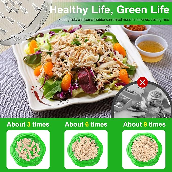 Chicken Shredder Tool Twist Large Chicken Breast Shredder with Brush&Fork, Visible Meat Shredder Machine, Strong Anti-Slip Strip, Ergonomic Handle, BPA Free, Suitable for Pork Beef Chicken