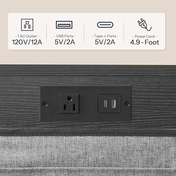 HOOBRO C Shaped End Table with Charging Station, 28" Tall Couch Table for Couch and Recliner for Small Spaces, Slide Under Sofa Table TV Tray with Storage Bag for Living Room, Black BB70USF01
