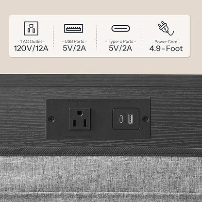 HOOBRO C Shaped End Table with Charging Station, 28" Tall Couch Table for Couch and Recliner for Small Spaces, Slide Under Sofa Table TV Tray with Storage Bag for Living Room, Black BB70USF01