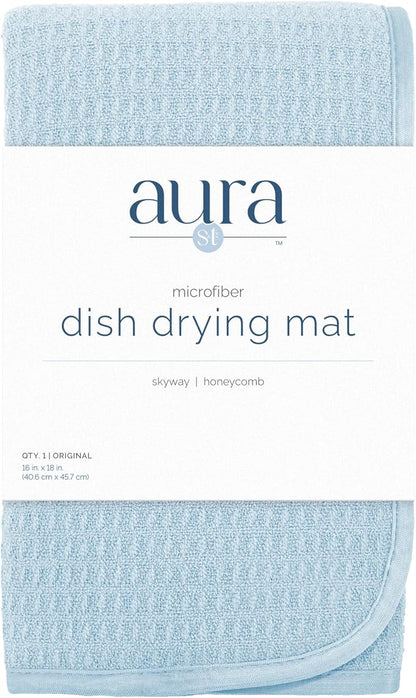 S&T INC. Dish Drying Mat, 16” x 18”, Absorbent Microfiber Kitchen Counter Mat, Dish Drying Pad for Dishes, Utensils, Pots and Pans, Large, Sky Blue