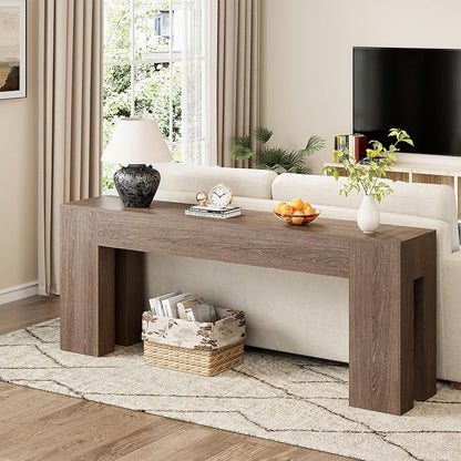 Extra Long Sofa Console Table for Entryway Living Room, 79-Inch Farmhouse Wood Behind Couch Table, Rectangular Accent Console with Wooden Double Base for Hallway Foyer Entrance, Light Brown