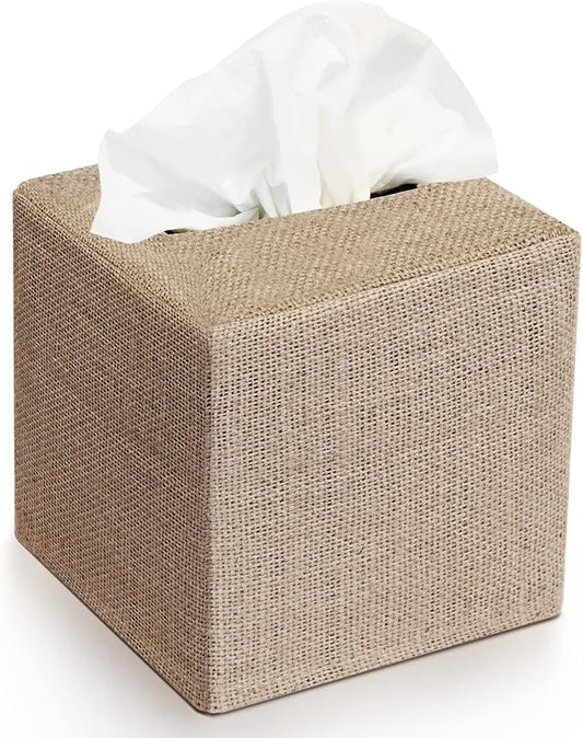 Stylish Tissue Box Cover - This Burlap Holder Instantly Covers Your Square Tissue Boxes - The Perfect Fall Decorative Cube Cover for Your Bathroom and Home