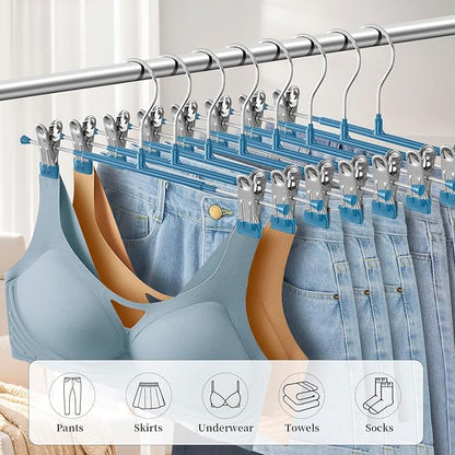 14Inch 50PACK Pants Hangers with Clips Adjustable Skirt Hangers for Women Metal Non-Slip Trousers Hanger Heavy Duty Space Saving Clothes Hanger for Shorts,Jeans,Blue