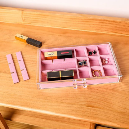Frebeauty Acrylic Jewelry Organizer Earring Organizer Box with 5 Drawers Earring Holder Organizer with Velvet Trays Clear Jewelry Box for Women Earring Display for Rings StudsPink