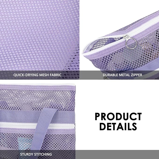 GYEUKHAM Portable Mesh Shower Caddy with 2 Zipper Pockets & Dual Handles, Quick-Drying Hanging Shower Tote for College Dorm, Gym, Travel & Camping, Purple