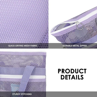 GYEUKHAM Portable Mesh Shower Caddy with 2 Zipper Pockets & Dual Handles, Quick-Drying Hanging Shower Tote for College Dorm, Gym, Travel & Camping, Purple