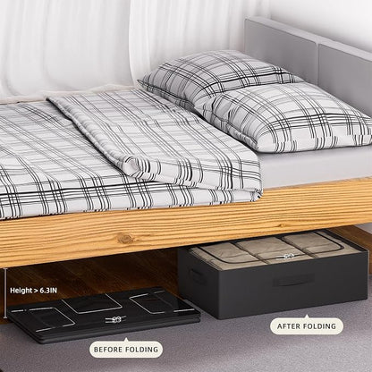 CYhom 3Pcs Under Bed Storage Bins with Metal Frame - Shoe Organizer for Closet with Clear Cover Oxford Fabric Sturdy Underbed Container Foldable Stackable Clothes Organizer (Black, 23.5x11.8x6.3)