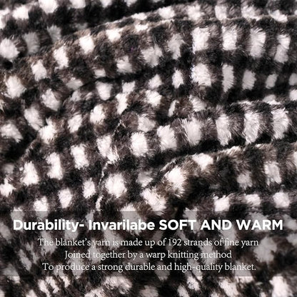 Zyrah Black and White Fleece Throws for Couch Super Soft Throw Blanket Plaid Lightweight Decorative Fuzzy Cozy Blankets for Sofa Chair Bed 40x50 Inches