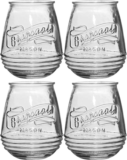 Glaver's Stemless Wine Glasses 21 Oz. Set Of 4 Original Mason Vintage Goblet Beverage Glasses Uses For Your Cocktail Lounge, Whiskey Parties, and Everyday Dinner Table. Dishwasher Safe. (Large)