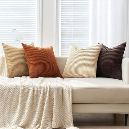 MIULEE Boho Farmhouse Throw Pillow Covers 20x20 Inch Set of 4 Rustic Mordern Neutral Cushion Covers Soft Corduroy Nordic Home Decor for Couch Bed Sofa Living Room Chocolate Brown/Rust