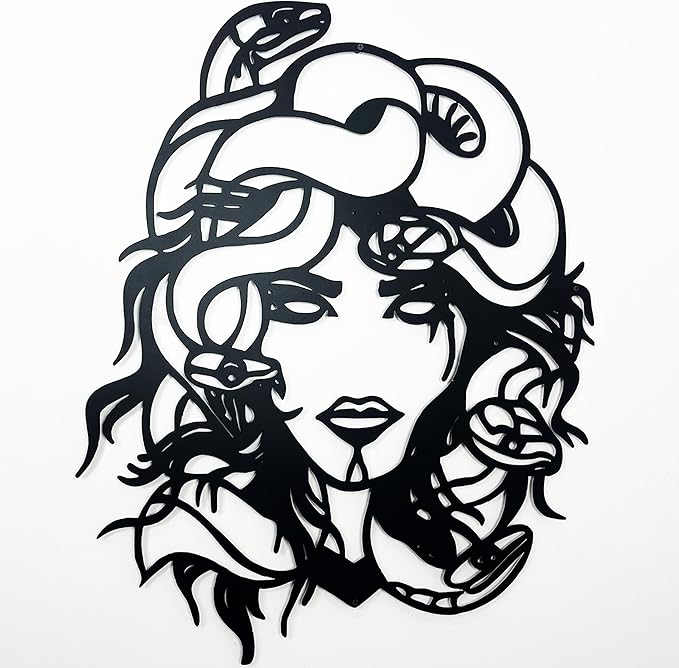 Medusa Metal Wall Art, Mythical Greek Goddess Decor for Home, Office, or Living Room, Unique Modern Metal Sculpture (39x33 inches)