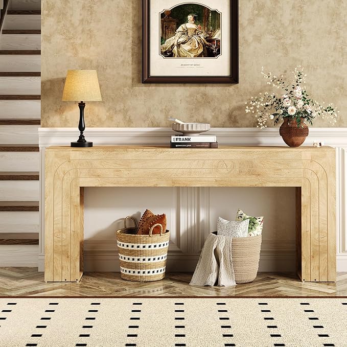 70.9-Inch Long Console Table, Farmhouse Entryway Table with Handcrafted Line Detailing, Wood Narrow Sofa Table for Living Room, Hallway, Foyer, and Behind Couch